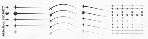 Obraz Moving retro stars collections. Star shapes and starburst icons that flying, falling and moving with trail and tail. Brutalism design elements in various shapes and positions. Vector.