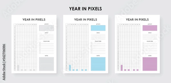 Obraz A Year In Pixels Printable Yearly Mood Tracker, Yearly Activities , Yearly Goal Tracker