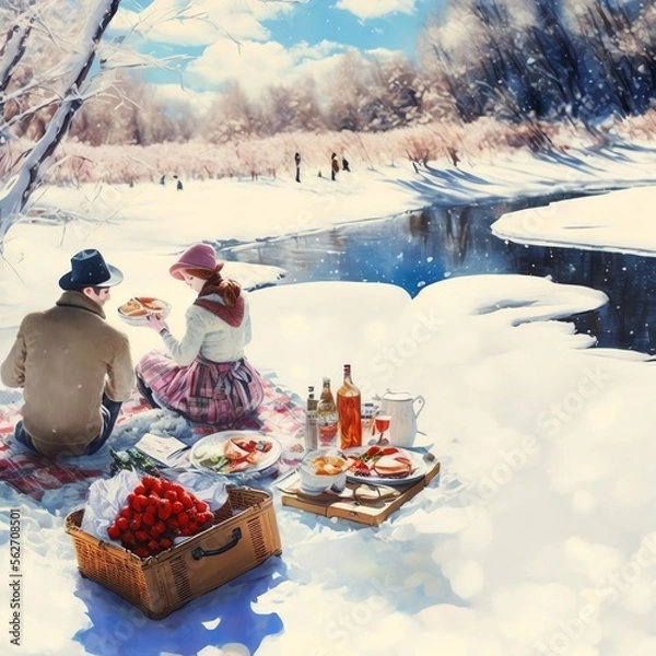 Obraz valentines winter picnic. Created with Generative AI
