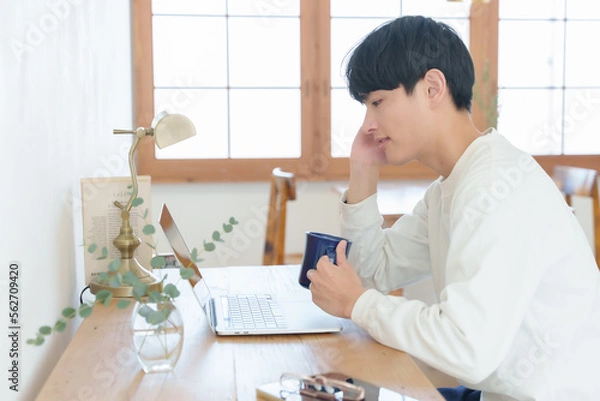 Obraz 自宅でパソコンを眺める男性