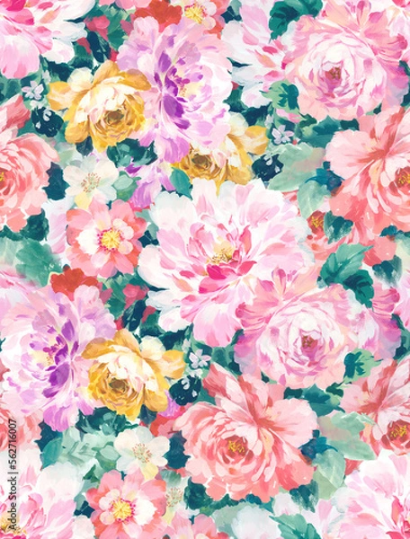 Fototapeta Classic Popular Flower Seamless pattern background.Perfect for wallpaper, fabric design, wrapping paper, surface textures, digital paper.