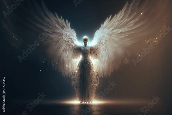 Fototapeta Archangel. Heavenly angelic spirit with wings. Illustration abstract white angel, Generative AI illustration