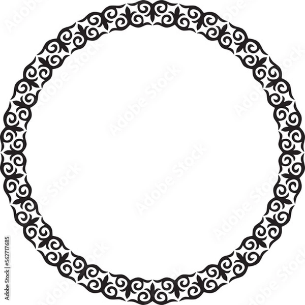 Fototapeta Vector monochrome Kazakh national round pattern, frame. Ethnic ornament of the nomadic peoples of Asia, the Great Steppe, Kazakhs, Kirghiz, Kalmyks, Mongols, Buryats, Turkmens