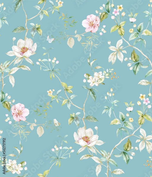 Fototapeta Classic Popular Flower Seamless pattern background.Perfect for wallpaper, fabric design, wrapping paper, surface textures, digital paper.
