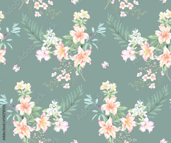 Fototapeta Classic Popular Flower Seamless pattern background.Perfect for wallpaper, fabric design, wrapping paper, surface textures, digital paper.
