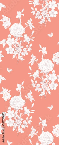 Fototapeta Classic Popular Flower Seamless pattern background.Perfect for wallpaper, fabric design, wrapping paper, surface textures, digital paper.