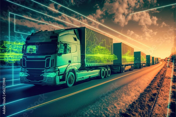 Fototapeta Truck on the highway. Generative AI.