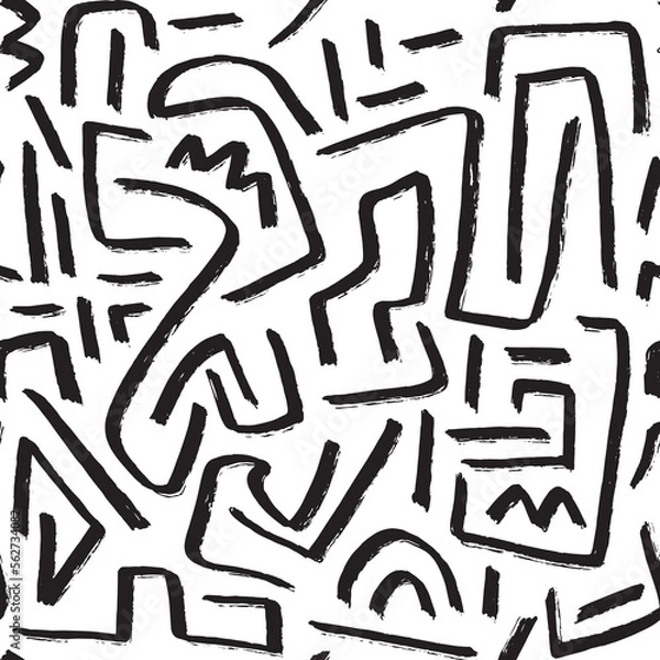 Fototapeta Seamless pattern with messy hand drawn brush lines. Doodle graffity background. Vector illustration.