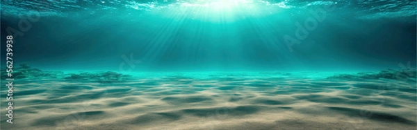 Obraz underwater scene with rays of light and sand floor, generative ai background 
