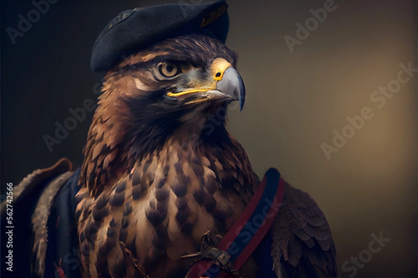 Obraz hawk in military outfit, generative ai