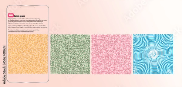 Obraz Abstract reaction biology diffusion turing pattern 4 variant styles and colours design for screen display. Vector illustration.  