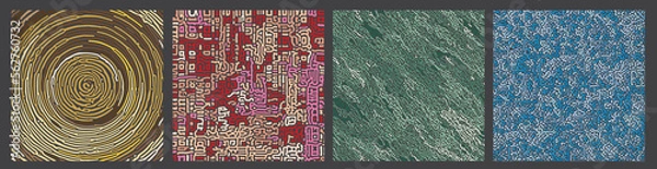 Obraz Abstract reaction biology diffusion turing pattern in 4 variant styles and colours. Vector illustration.  