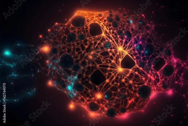 Fototapeta Glowing abstract orange neural network generative ai