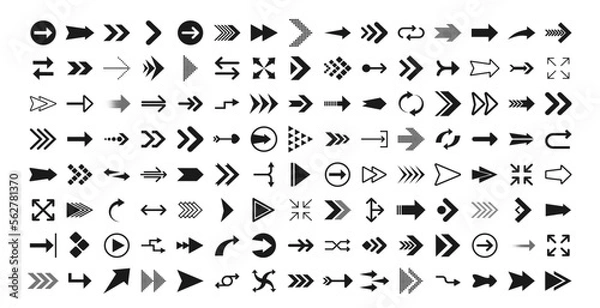 Fototapeta Arrows big black set icons. Arrow icon. Arrows for web design, mobile apps, interface and more. Vector stock illustration.