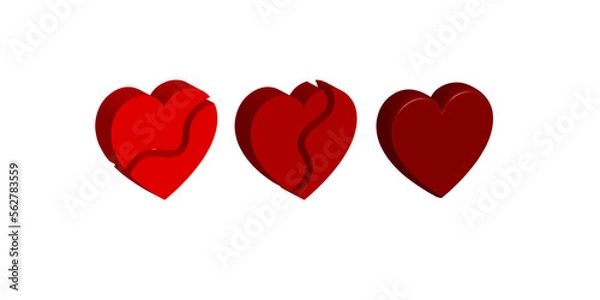 Fototapeta Broken hearts vector set of 3d realistic icons. eps 10