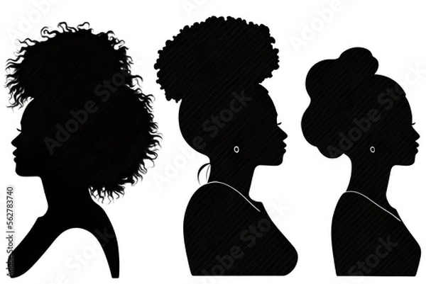 Fototapeta Black woman with beautifully curled hair that is hand-drawn. Girl with long lashes and finely sculpted eyebrows. Vector typeface for a business visit card idea. generative ai ideal salon appearance.	