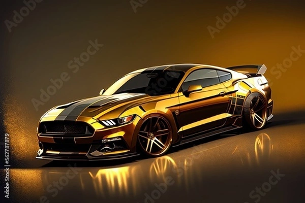 Fototapeta car, golden car, neon car, white car, black car, sports car wallpaper concept, new car launch, car, dark, sport, ai generated