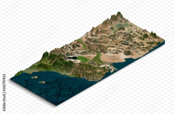 Fototapeta 3d model of California USA. Isometric map virtual terrain 3d for infographic