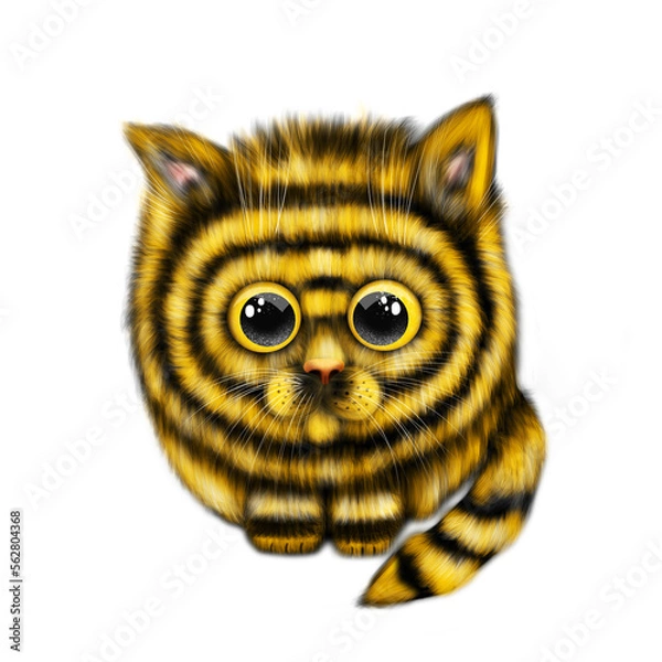 Obraz Cute striped fluffy kitten with yellow eyes. Procreate illustration. Cute little tiger.