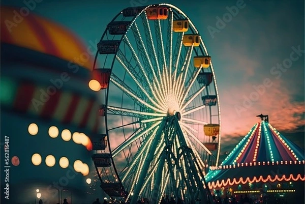 Fototapeta Colorful Carnival Fun - Bright Rides and Games. Generative AI.