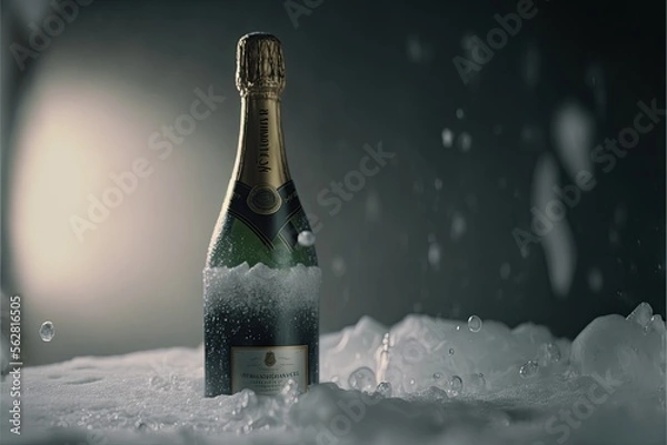 Fototapeta Celebrating Love: Sparkling Champagne on Ice - Valentine's Day Concept. Generative AI.