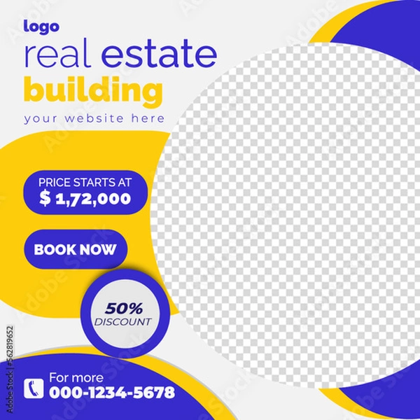 Fototapeta Real estate social media post bundle design, modern Real Estate social media post Template, Real estate social media post web banner template design	