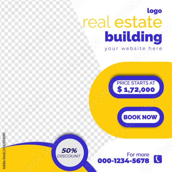 Fototapeta Real estate social media post bundle design, modern Real Estate social media post Template, Real estate social media post web banner template design	