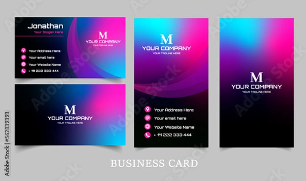 Fototapeta Dark modern vertical and horizontal business card template 