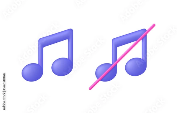 Obraz 3D Set of sound icon. No music, no speaker, no sound. Prohibition sign. Audio control concept.