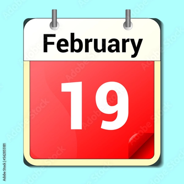 Fototapeta calendar vector drawing, date February 19 on the page