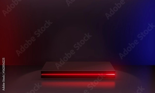 Fototapeta Red futuristic pedestal for display. Blank square podium for product. 3d rendering illustration.