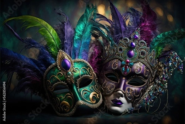 Fototapeta Mardi Gras Masks - Generative AI