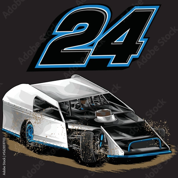 Fototapeta Dirt Racing Car splash, isolated on black background, for t-shirt business, digital printing, screen printing and poster