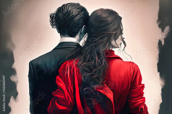 Fototapeta Valentine's Day back view of a couple hugging, generative AI