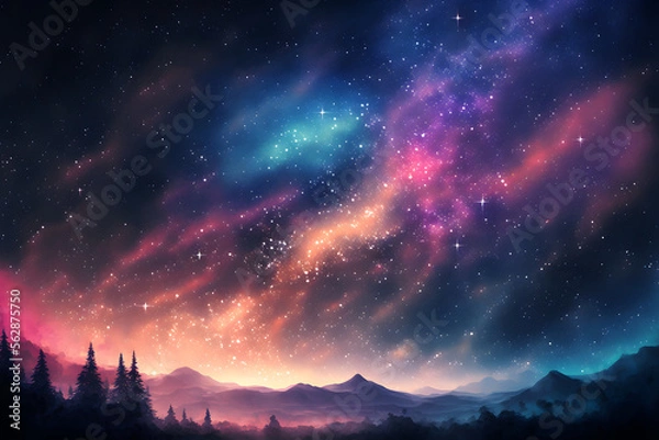 Obraz Galaxy landscape background. Night sky with stars wallpaper. Generative AI.