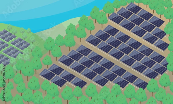 Fototapeta 山に設置されたメガソーラ