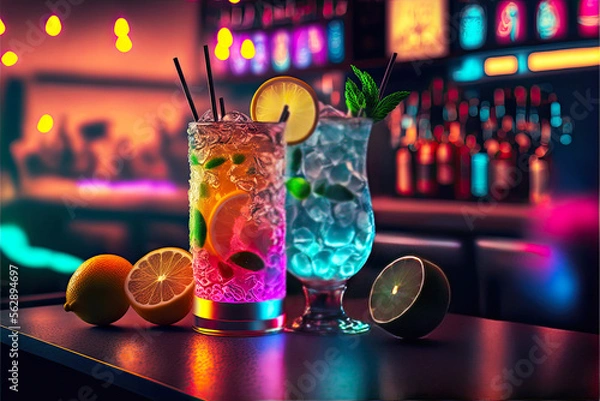 Fototapeta Bright Drinks in a Bar, Generative AI