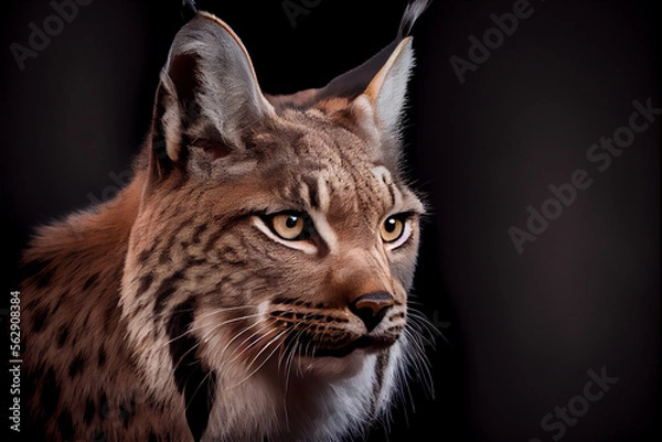 Fototapeta Portrait of a lynx on a black background. generative ai