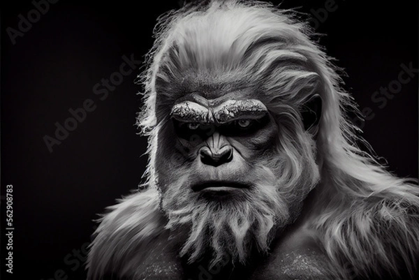 Fototapeta Portrait of a yeti on a black background. generative ai