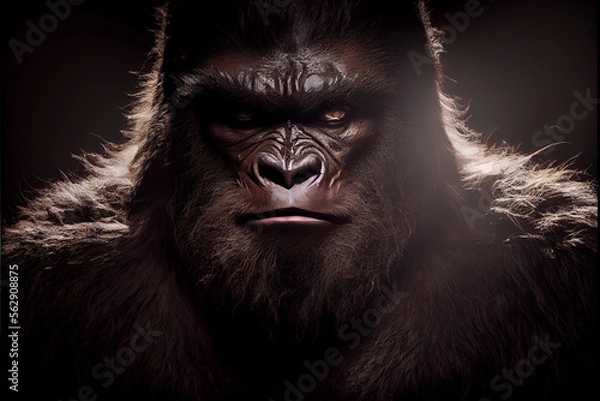 Fototapeta Portrait of a bigfoot on a black background. generative ai