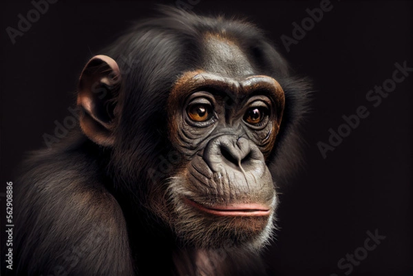 Obraz Portrait of a monkey on a black background. generative ai