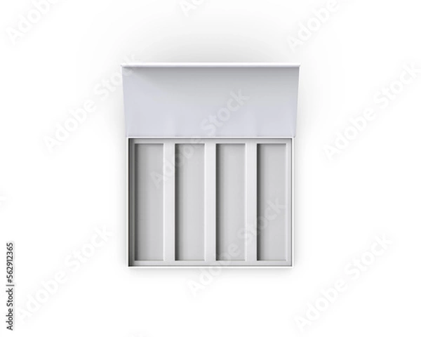 Fototapeta Blank white square set box with open cap ready for your branding and design mockup template isolated on white background, 3d illustration.