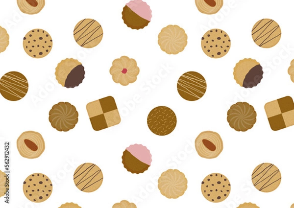 Fototapeta 色々なクッキーのシームレス背景_透過