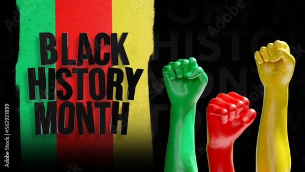 Obraz Black history month lettering with colored raised arms