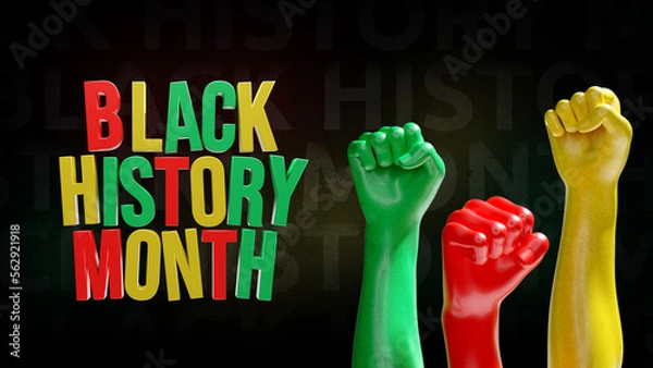 Obraz Black history month lettering with colored raised arms