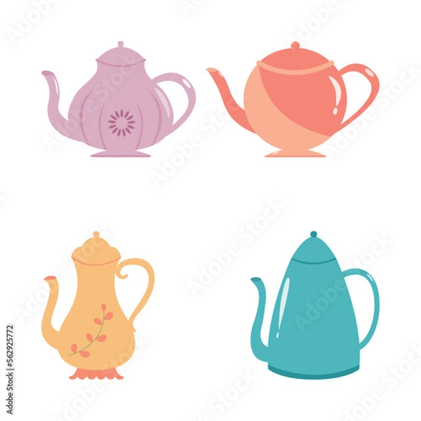 Fototapeta Set of teapots isolated on a white background.