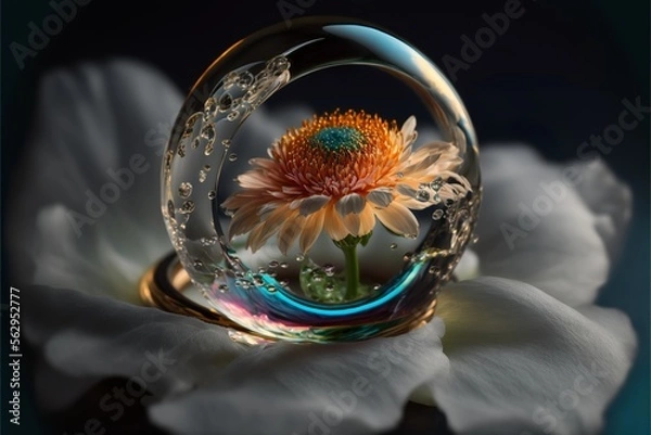 Fototapeta enclosed in a bubble, ring with flower