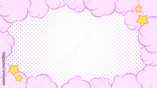Fototapeta 雲のフレームとドットの背景 　
雲はピンク色　背景は白色