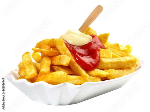 Obraz French Fries with Ketchup and Mayonnaise - Fast Food PNG with Transparent Background