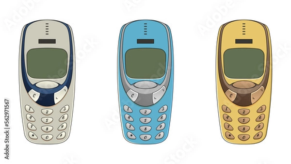 Fototapeta old mobile phone vector. old keypad phones, nostalgia vector objects set.